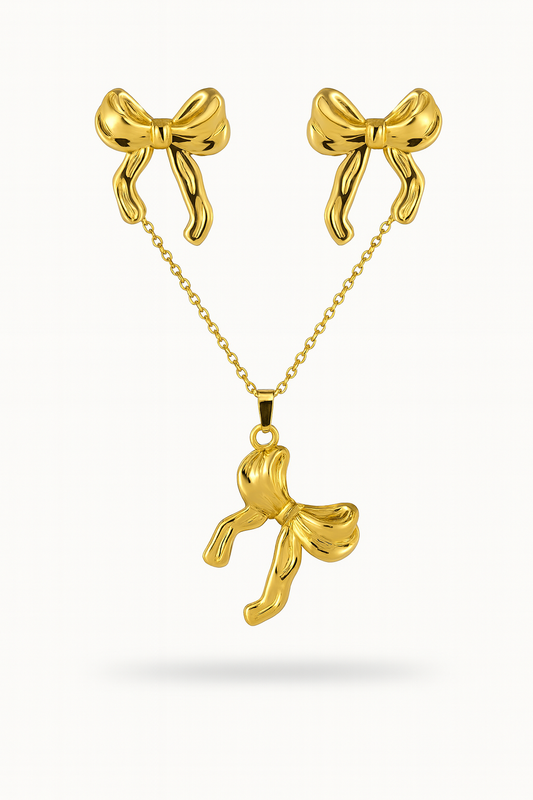 Cute Bow Motif Gold Pendant & Earrings Set | Anti-Tarnish Festive Jewellery - Gift Era Shore
