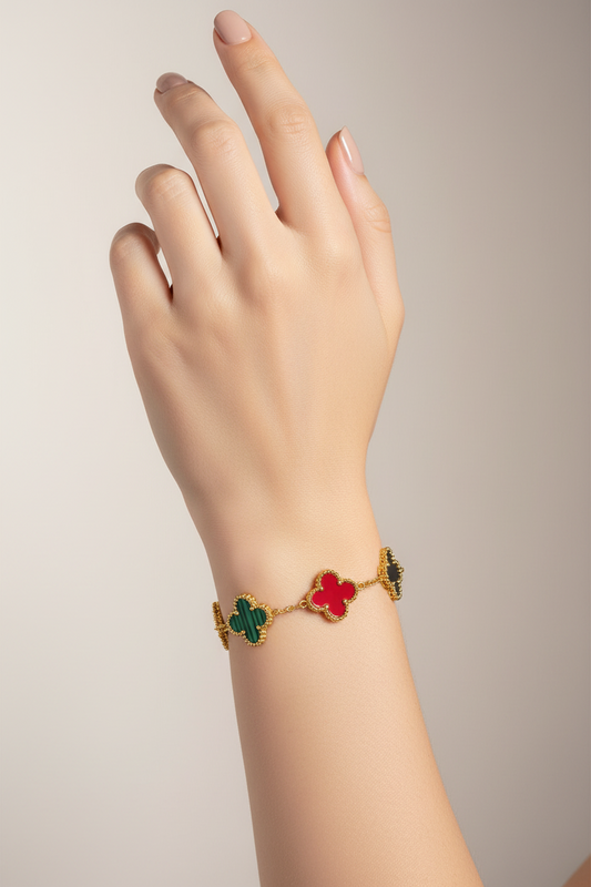 Multi-Color Clover Charm Gold Bracelet | Anti-Tarnish Jewellery