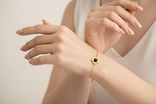 Clover Motif Black Enamel Gold Bracelet | Anti-Tarnish Jewellery