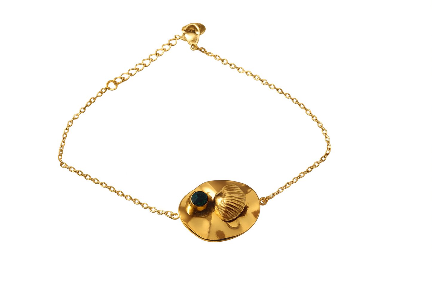 Sea Shell Inspired Gold Bracelet with Green Stone | Anti-Tarnish Jewellery - Gift Era Shore