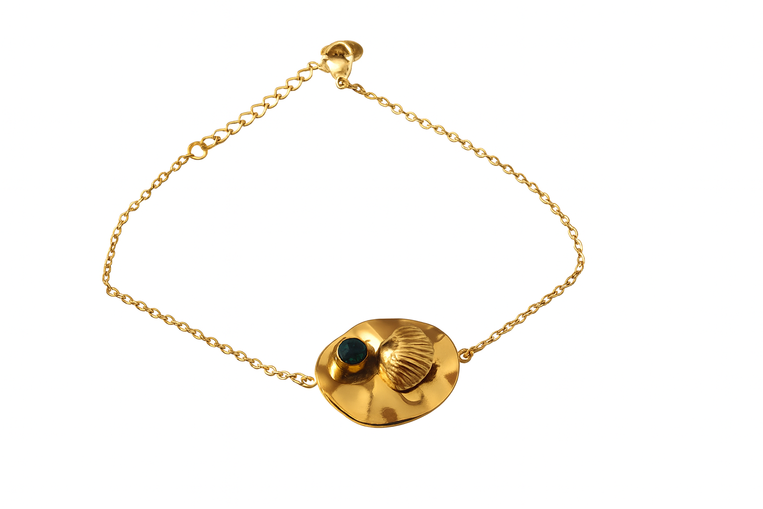Sea Shell Inspired Gold Bracelet with Green Stone | Anti-Tarnish Jewellery - Gift Era Shore