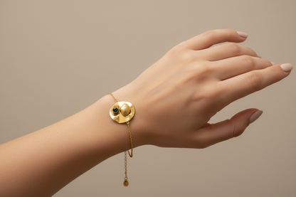 Sea Shell Inspired Gold Bracelet with Green Stone | Anti-Tarnish Jewellery