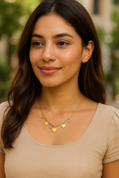Gold Plated Anti-Tarnish Multi Heart Pendant Necklace with Crystal Charms - Gift Era Shore