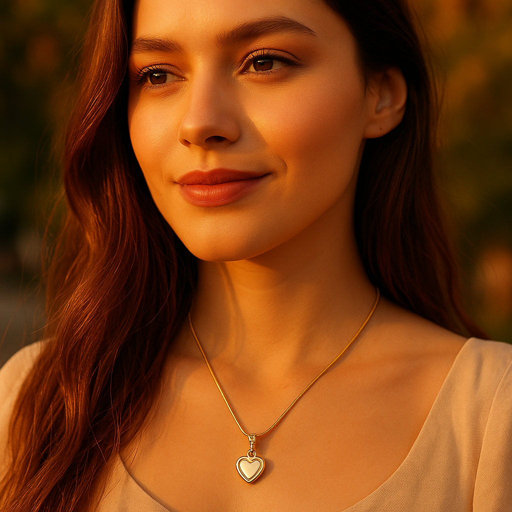 Korean Gold Plated Heart Pendant Necklace with White Enamel – Anti-Tarnish - Gift Era Shore