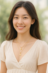 Korean Twin Chain Pendant Necklace – Gold Plated Heart & Initial "A" Charm - Gift Era Shore