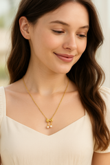 Korean Elegant Bow Pendant Necklace with Pearl Drops – Anti-Tarnish Gold Plated - Gift Era Shore