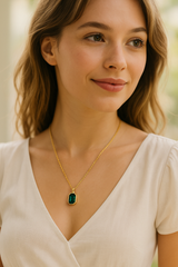 Elegant Korean Anti-Tarnish Necklace with Green Crystal Pendant - Gift Era Shore