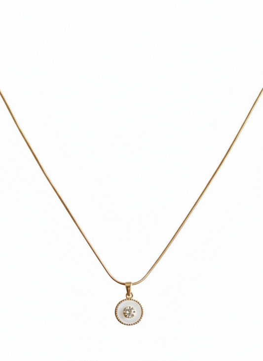 Dainty White Enamel Floral Pendant Necklace