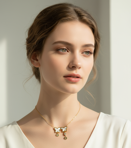 Mother of Pearl Butterfly & Flower Necklace
