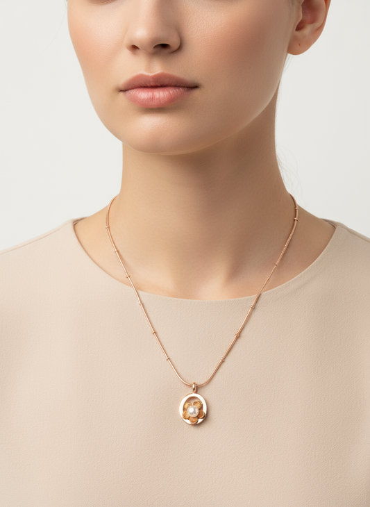 Rose Gold Flower Ring Pendant Necklace