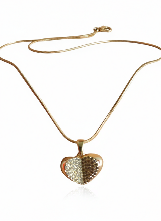Half Pave Crystal Heart Necklace