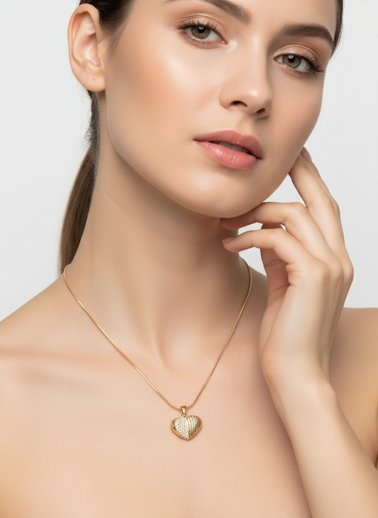 Half Pave Crystal Heart Necklace