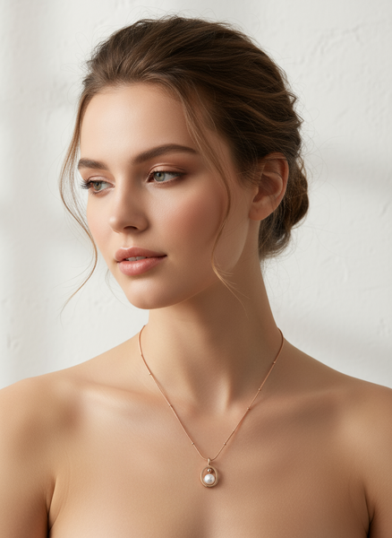 Rose Gold Floating Pearl Oval Necklace