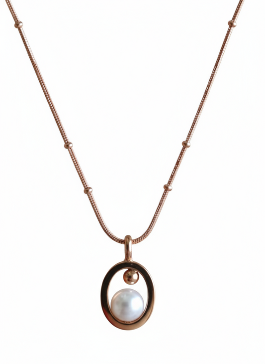 Rose Gold Floating Pearl Oval Necklace