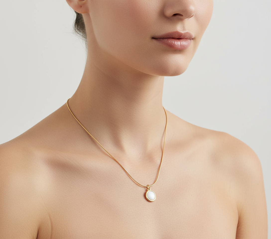 Round Gold-Tone Opalite Pendant Necklace - Gift Era Shore