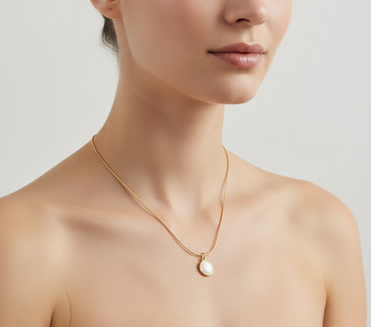Round Gold-Tone Opalite Pendant Necklace - Gift Era Shore
