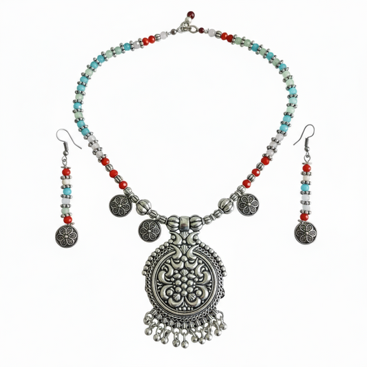 Oxidized Elephant Motif Choker Set