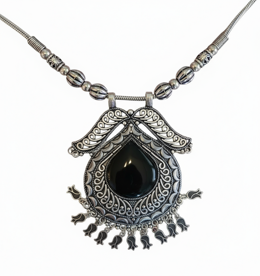 Oxidized Black Enamel Flower Necklace Set