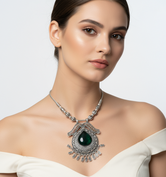 Oxidized Black Enamel Flower Necklace Set