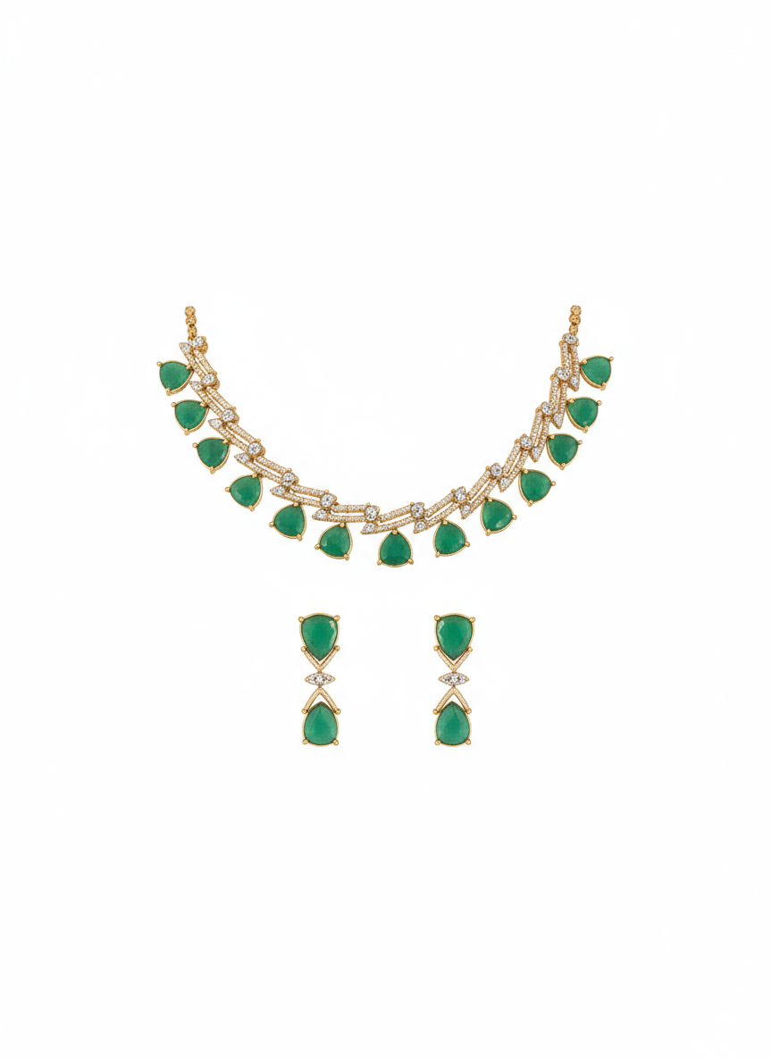 Mint Green AD Stone Teardrop Necklace Set - Gift Era Shore