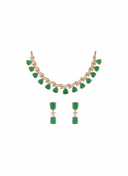 Mint Green AD Stone Teardrop Necklace Set - Gift Era Shore