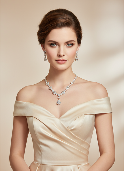 Floral Diamond-Look AD Stone Necklace Set