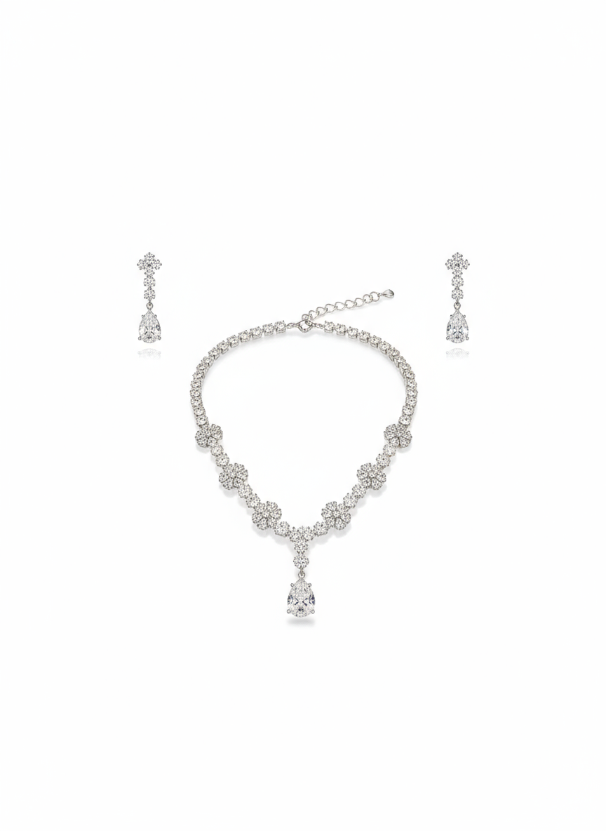 Floral Diamond-Look AD Stone Necklace Set - Gift Era Shore