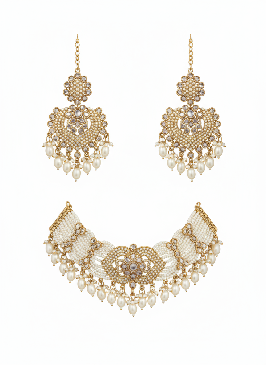 Deep Ruby Kundan & Pearl Heavy Jewelry Set - Gift Era Shore