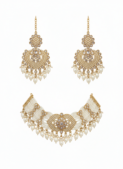 Deep Ruby Kundan & Pearl Heavy Jewelry Set - Gift Era Shore