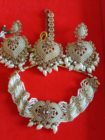 Deep Ruby Kundan and Pearl Heavy Choker Set