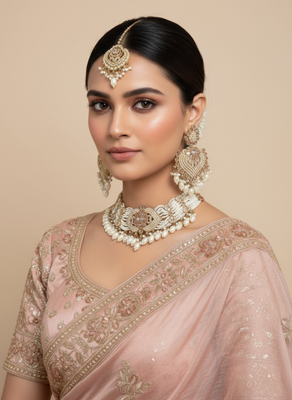 Deep Ruby Kundan & Pearl Heavy Jewelry Set - Gift Era Shore