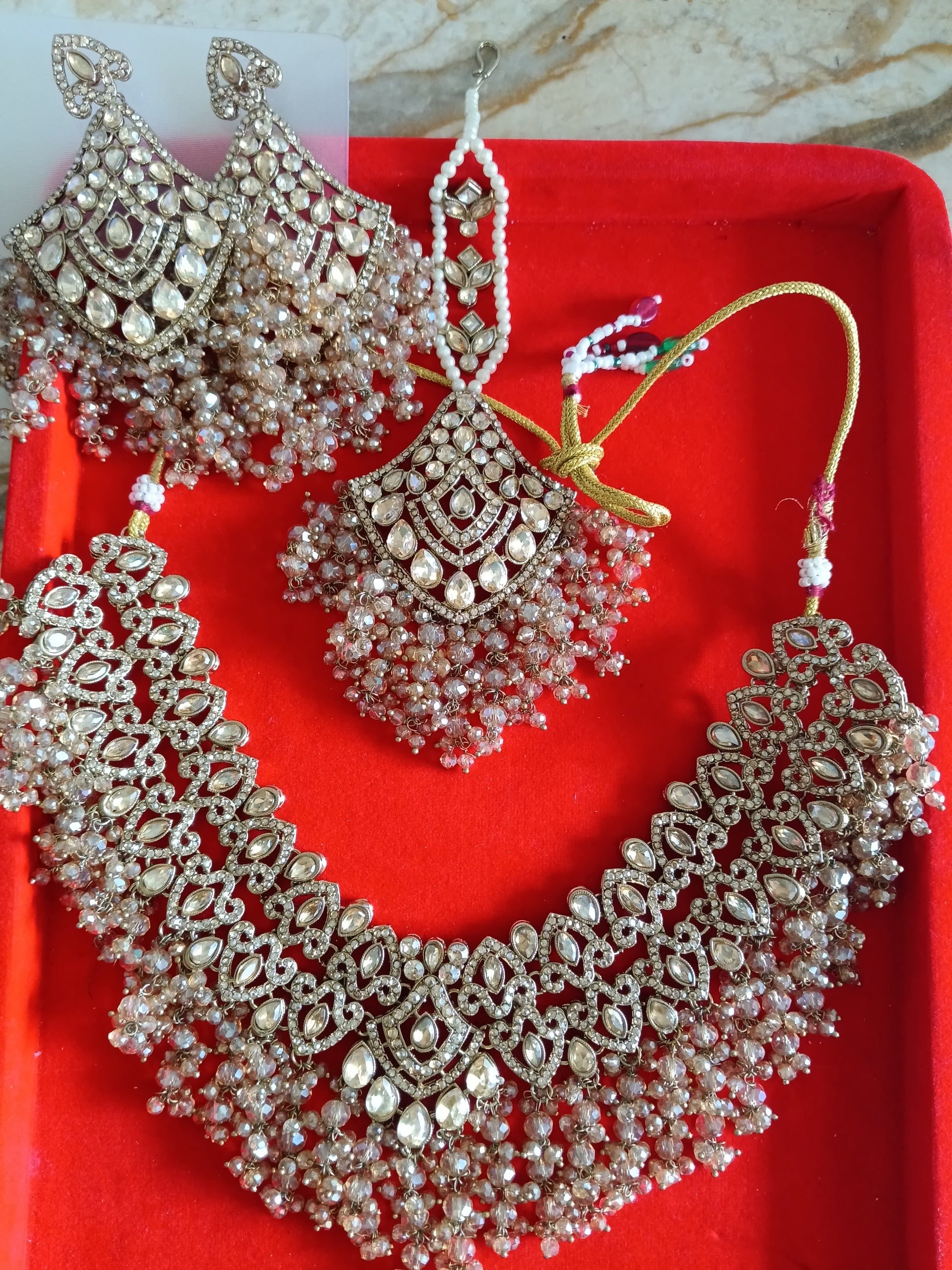 Champagne Crystal Heavy Bridal Jewelry Set