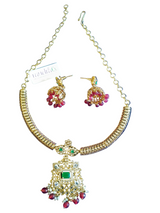 Regal Kundan Pendant Set: Gold Finish Ruby & Emerald Statement Jewellery