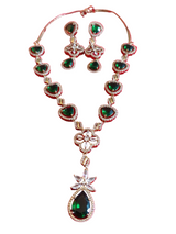 Grand Emerald Green & White Stone Long Necklace Set - Traditional Indian Jewellery