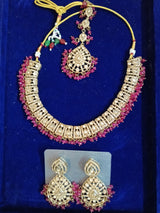 Heavy Ruby Kundan Polki Choker Set with Maang Tikka & Earrings - Dulhan Jewellery