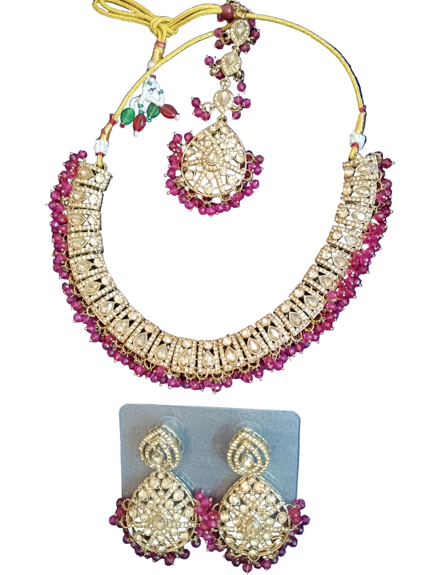Heavy Ruby Kundan Polki Choker Set with Maang Tikka & Earrings - Dulhan Jewellery