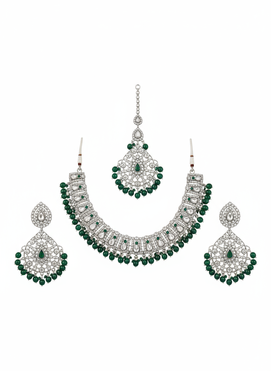 Emerald Green Bead Kundan Bridal Choker Set - Gift Era Shore