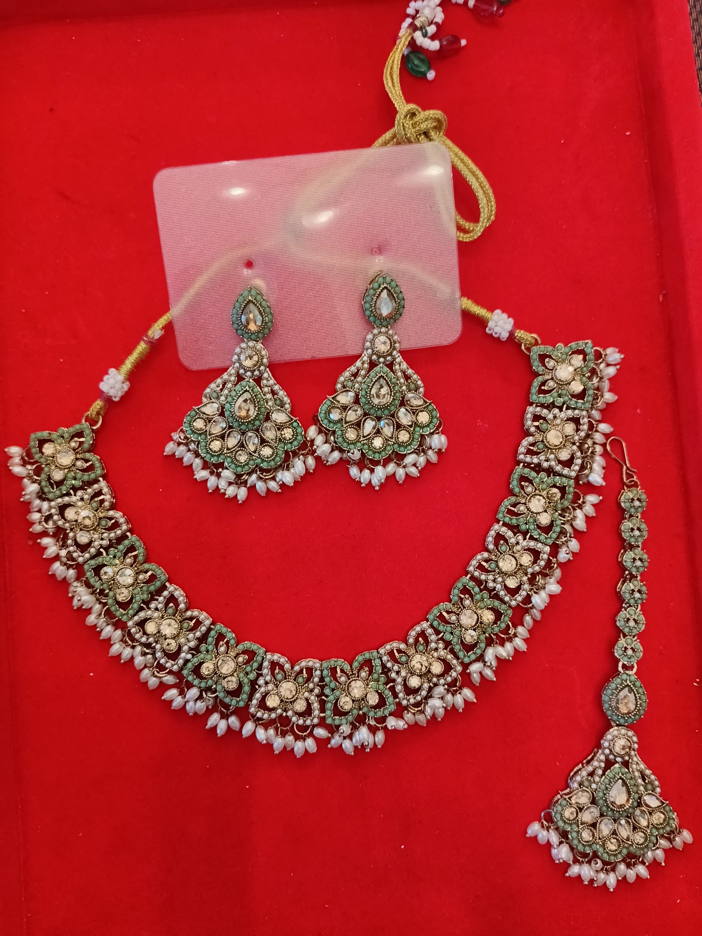 Pastel Green Meenakari & Kundan Choker with Pearl Drops - Light Wedding Jewellery