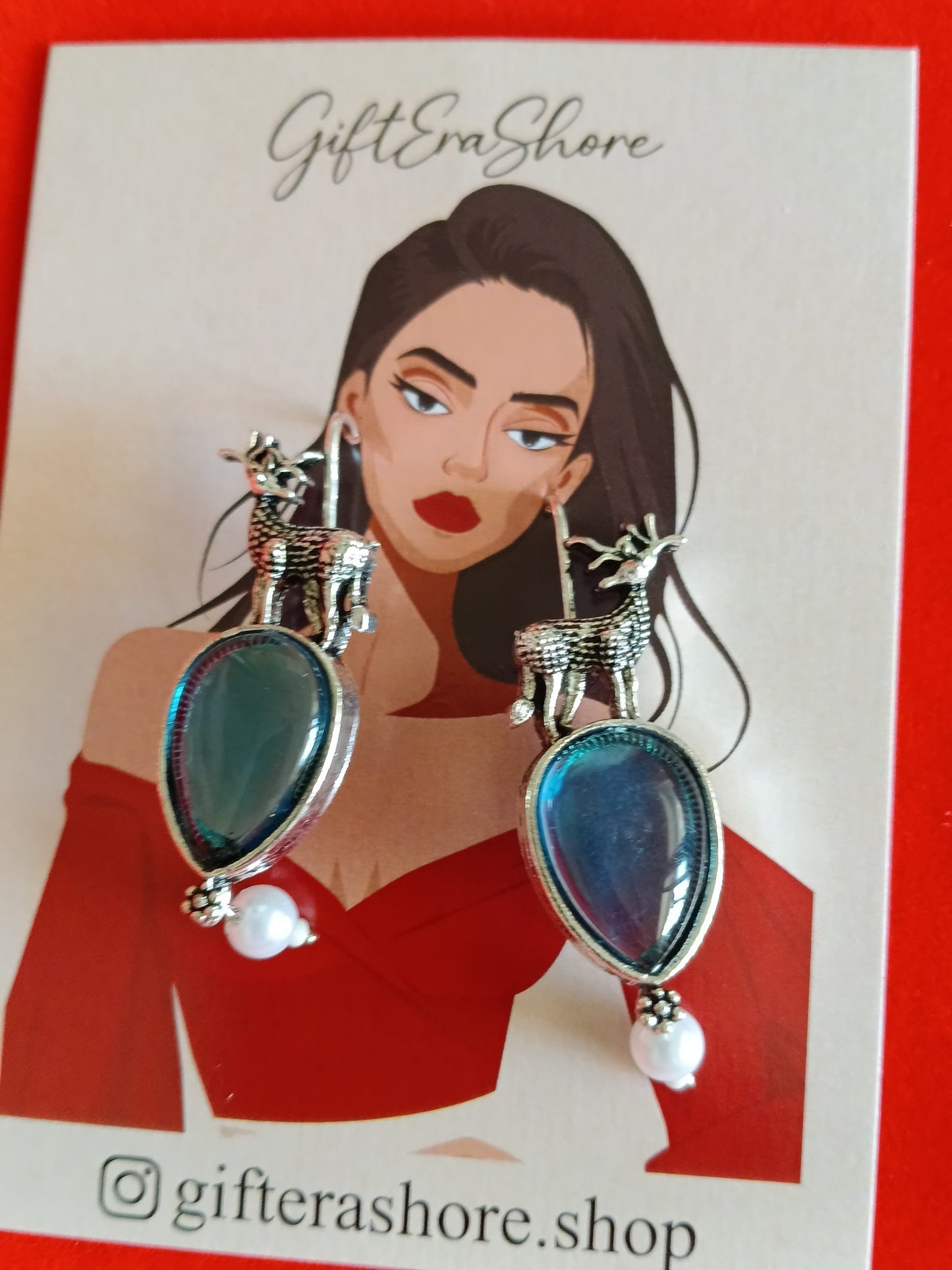 Mystic Iridescent Teal Teardrop & Deer Drop Earrings