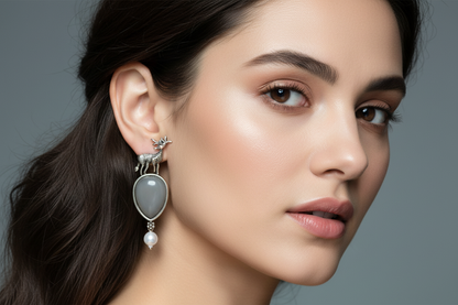 Elegant Ash Grey Teardrop & Deer Drop Earrings - Subtle Style