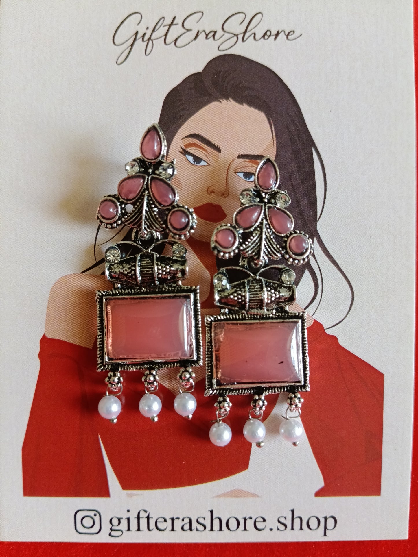 Sophisticated Dusty Pink & Silver Square Statement Drops