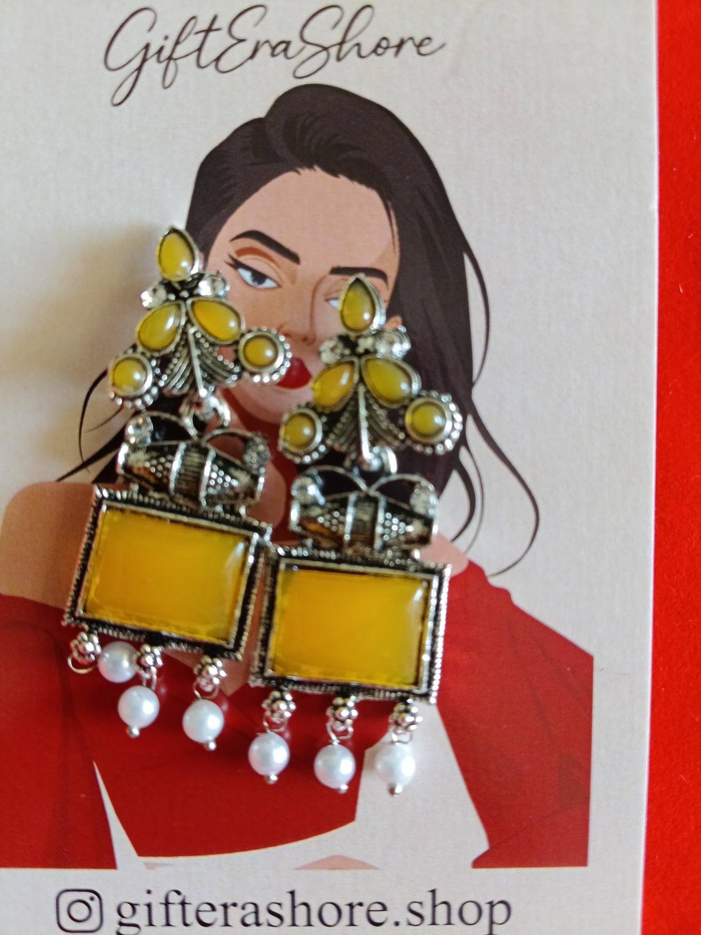 Sunny Yellow & Silver Square Statement Drop Earrings
