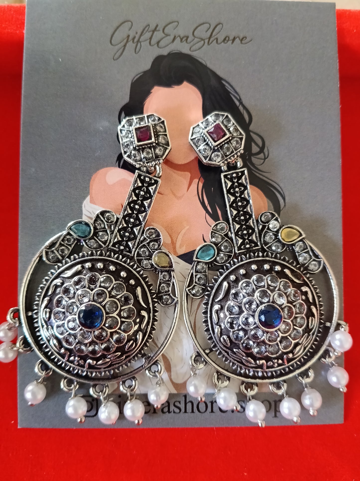 Oxidized Silver Mandala Dangle Jhumka Earrings