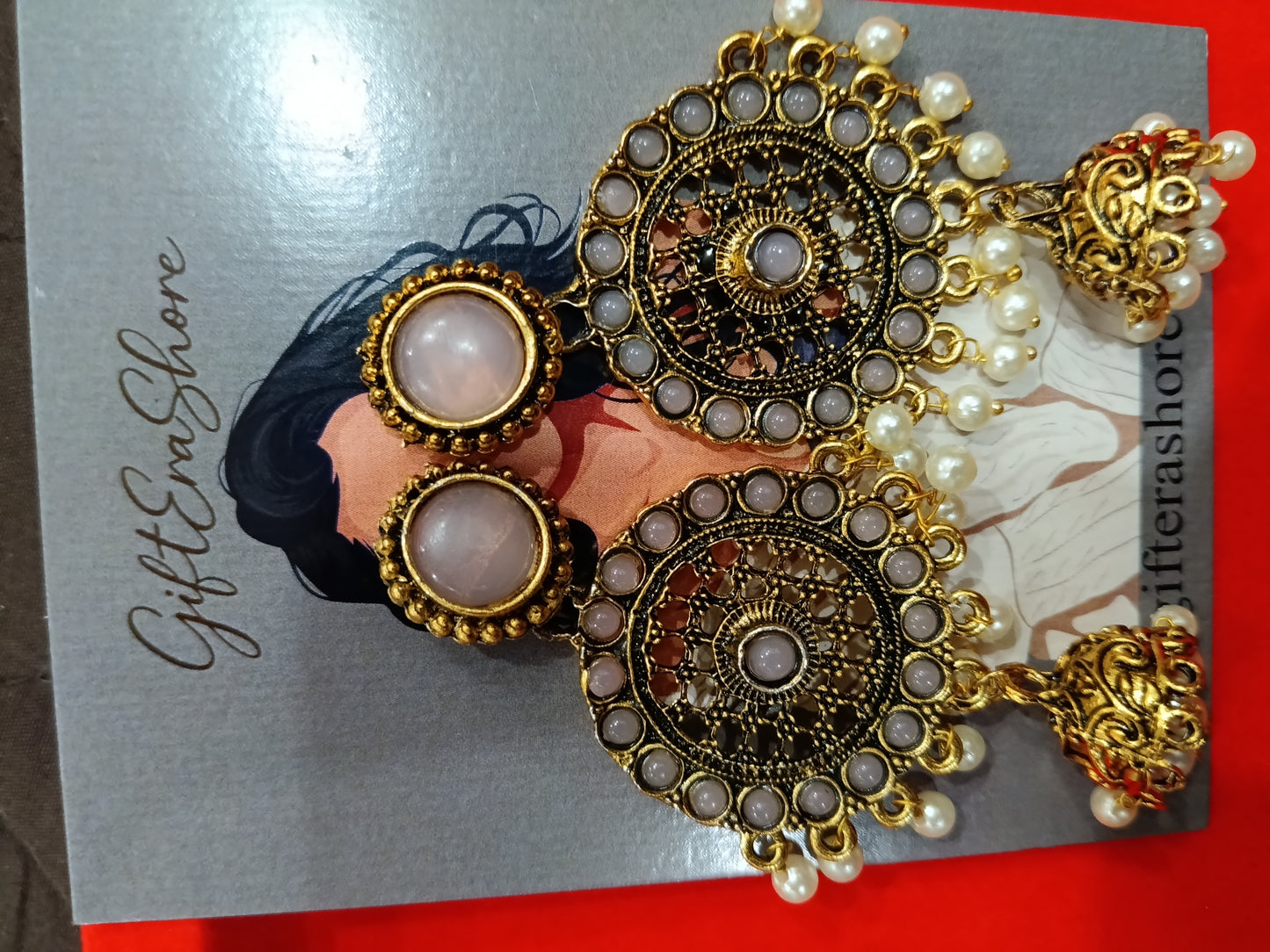 Antique Gold Light Grey Stone Mandala Jhumka Earrings
