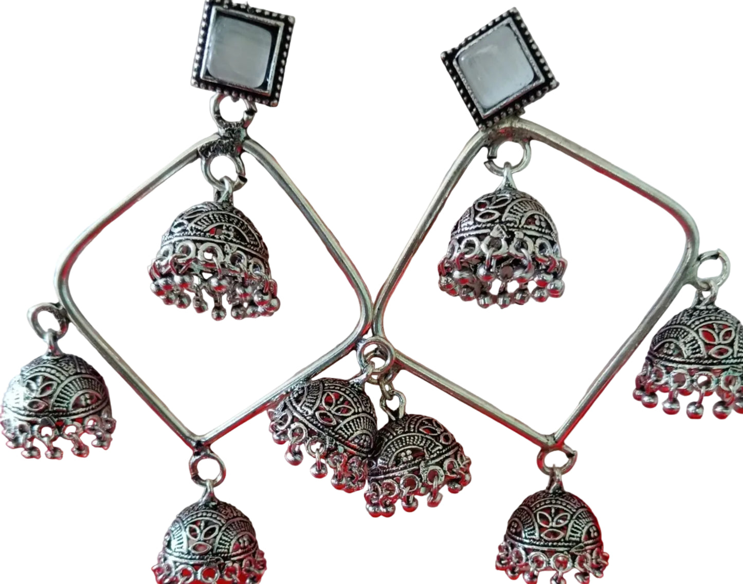 Light Blue Square Frame Jhumka Danglers