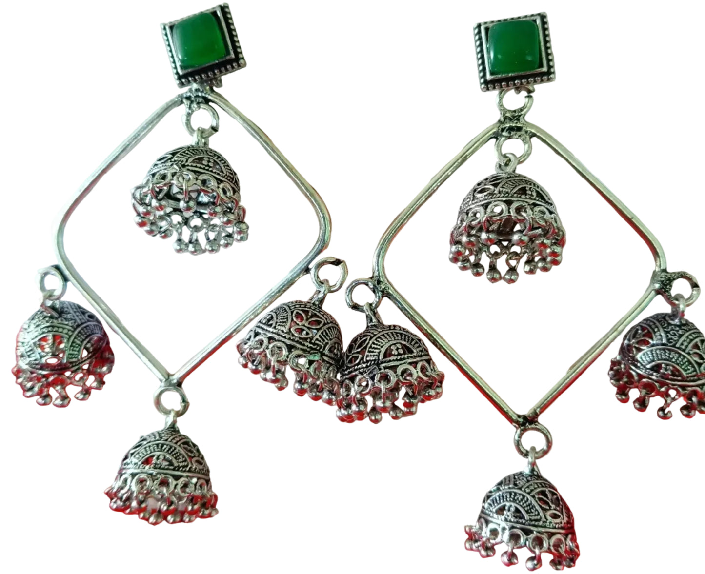 Light Blue Square Frame Jhumka Danglers
