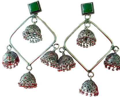 Light Blue Square Frame Jhumka Danglers
