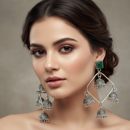 Light Blue Square Frame Jhumka Danglers