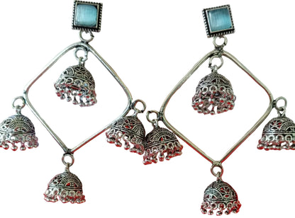 Light Blue Square Frame Jhumka Danglers