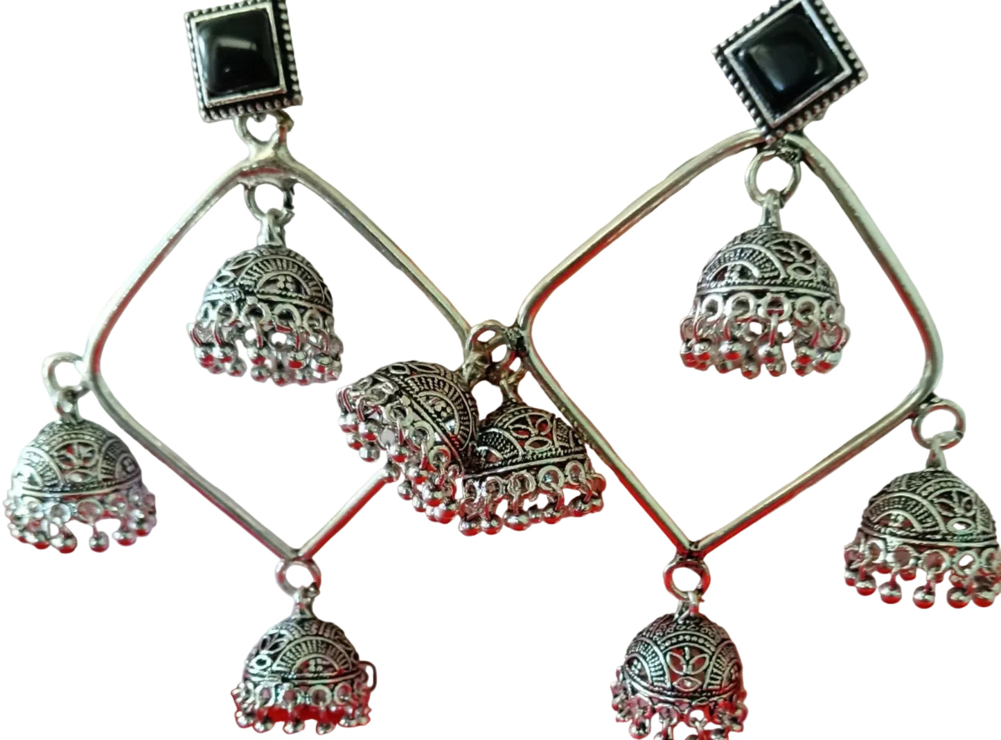 Light Blue Square Frame Jhumka Danglers
